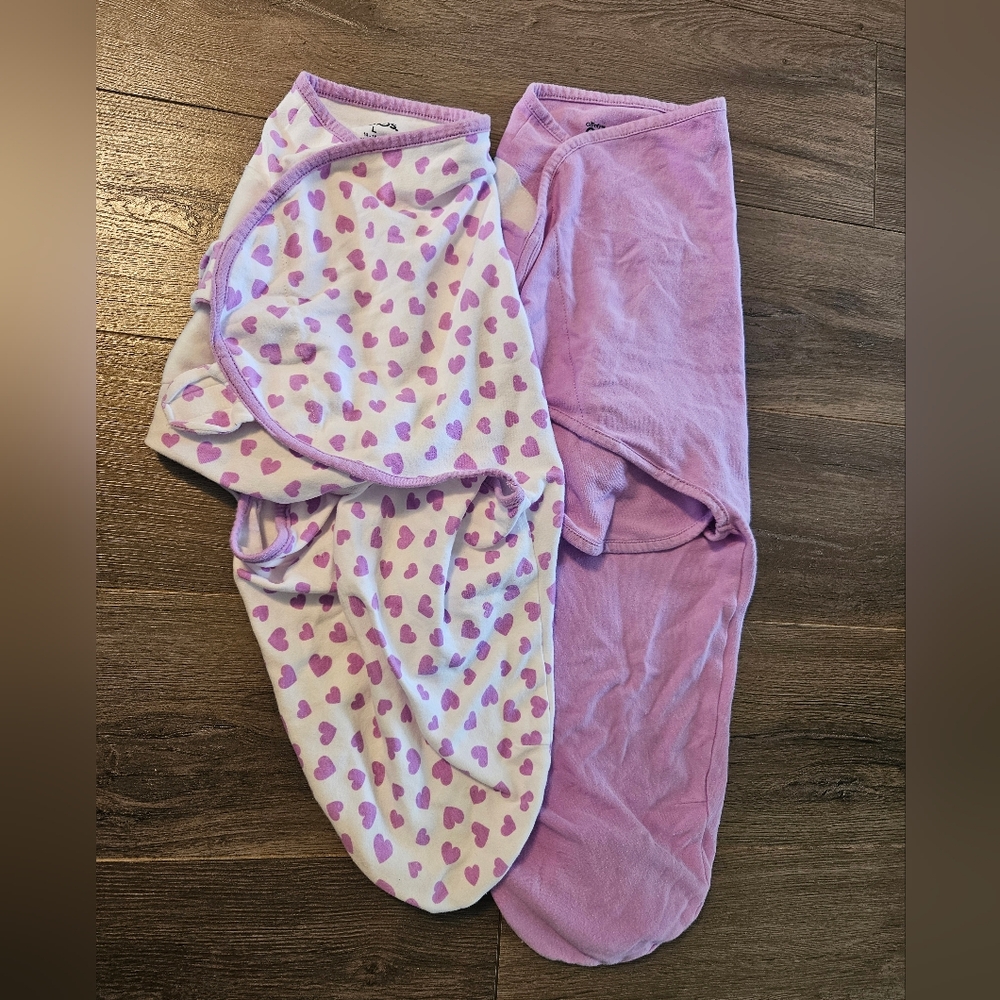 2 Pack Of Comfy Cubs Purple Velcro Swaddles, Large, 14-18 Lbs, 100% Cotton